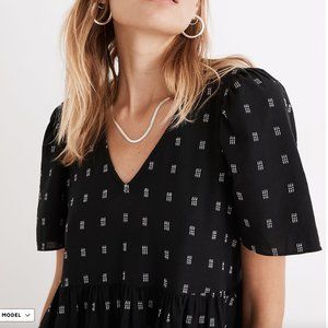 Madewell Dobby Puff-Sleeve V-Neck Midi Dress